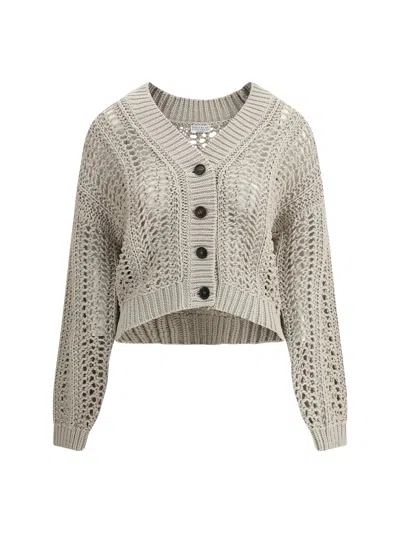 BRUNELLO CUCINELLI CARDIGAN IN PERFORATED KNIT