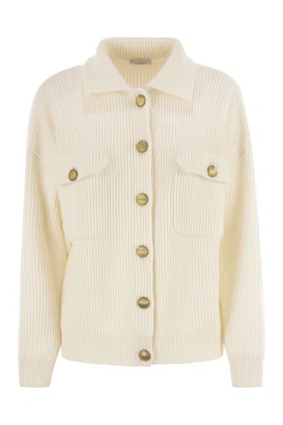 BRUNELLO CUCINELLI BRUNELLO CUCINELLI CARDIGAN IN VIRGIN WOOL, CASHMERE AND ENGLISH SILK WITH METAL BUTTONS