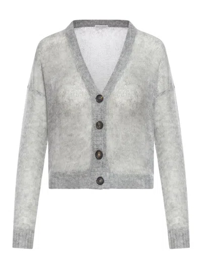 Brunello Cucinelli Cardigan Sweater In Medium Grey