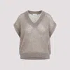 Brunello Cucinelli Openwork Knit Design Vest With Sequins In Neutral