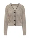 Brunello Cucinelli V-neck Contrast-trim Cardigan In Rustic Beige