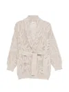 Brunello Cucinelli Tie Waist Open Knit Cardigan In White
