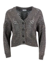 BRUNELLO CUCINELLI CARDIGAN jumper WITH BUTTONS IN PRECIOUS AND REFINED FEATHER CASHMERE EMBELLISHED WITH A DAZZLING Y