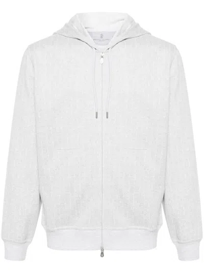 Brunello Cucinelli Striped Zip-up Hoodie In Grey