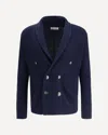 Brunello Cucinelli Double Breasted Ribbed Knit Button Cardigan In Blue