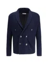 Brunello Cucinelli Double Breasted Ribbed Knit Button Cardigan In Blue