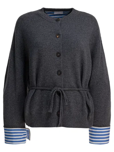 Brunello Cucinelli Women Cardigan With Belt In Animal Print