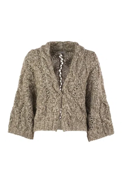 Brunello Cucinelli Cardigan With Chunky Knit In Gray