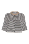 Brunello Cucinelli Dazzling Striped Short Sleeve Cropped Cardigan In Blue