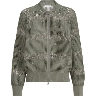 Brunello Cucinelli Cardigan With Dazzling Stripes In Green