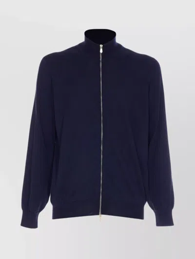 Brunello Cucinelli Cardigan With High Neck And Pockets In Blue