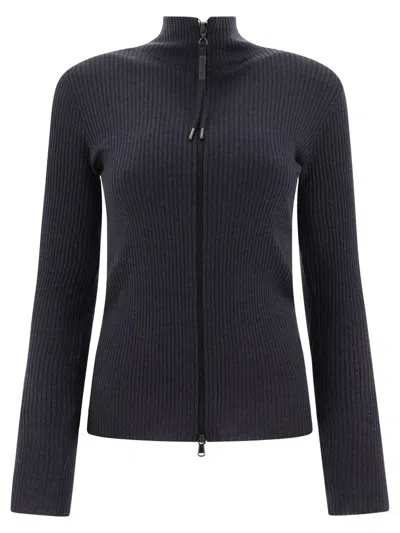Brunello Cucinelli Cardigan With Lamé Details Knitwear Blue In Navy
