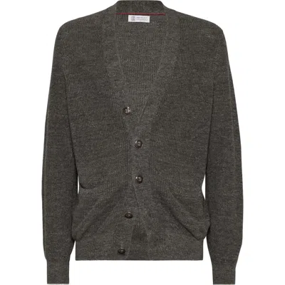 Brunello Cucinelli Cardigan With Metal Buttons In Dark Grey