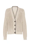 Brunello Cucinelli Plunging V-neck Sweater With Sequin Embellishments In Beige