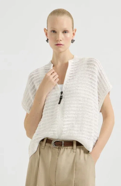 Brunello Cucinelli Cardigan With Openwork Stripes In White