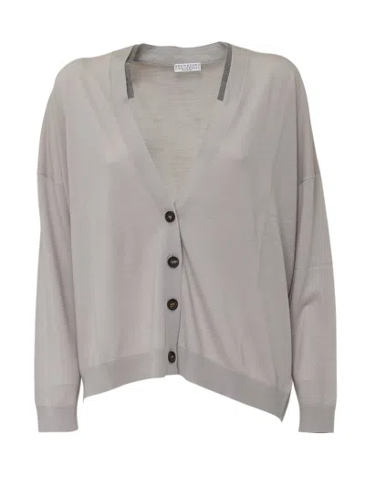 Brunello Cucinelli Cardigan With Refined Detail In Wool-cashmere Knit In Gray