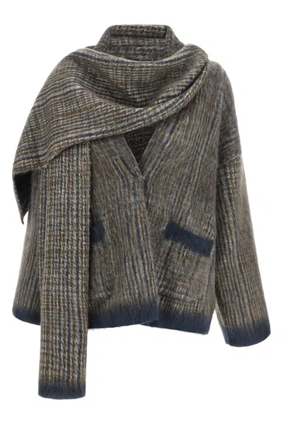 Brunello Cucinelli Cardigan With Scarf In Gray
