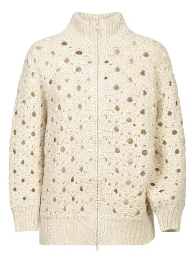 Brunello Cucinelli Sequinned Cardigan In Beige