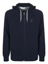 Brunello Cucinelli Blue Cashmere Hooded Cardigan In Blue