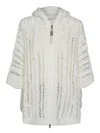 Brunello Cucinelli White Panama Crochet Cardigan In Brown