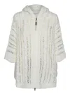 Brunello Cucinelli White Panama Crochet Cardigan In Brown