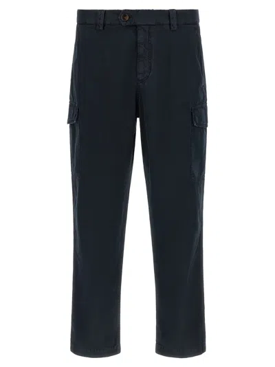 Brunello Cucinelli Garment-dyed Cotton Cargo Pants In Blue