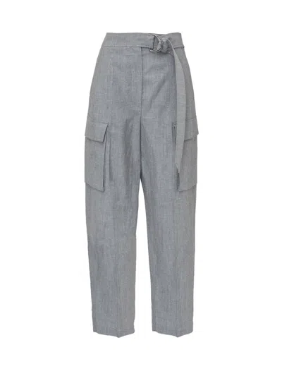 Brunello Cucinelli Trousers With Belt In Grigio Chiaro