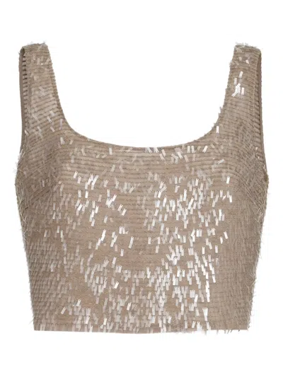 Brunello Cucinelli Cascade-embroidery Cropped Top In Gold
