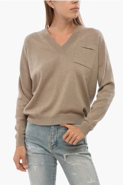 Brunello Cucinelli Cashemere V-neck Sweater In Neutral