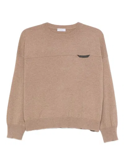 Brunello Cucinelli Cashmere Round Neck Sweater In Neutral