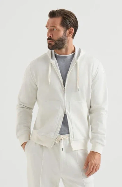 Brunello Cucinelli Cashmere And Cotton French Terry Double Cloth Hooded Sweatshirt With Zipper In White
