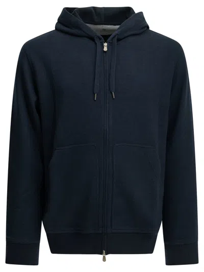 Brunello Cucinelli Cashmere And Cotton Zip Up Sweatshirt In Black