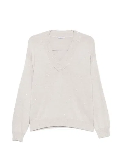 Brunello Cucinelli Cashmere And Silk Blend Sweater In White