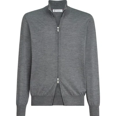 Brunello Cucinelli Cashmere And Silk Cardigan In Gray