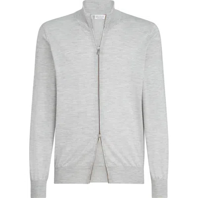 Brunello Cucinelli Cashmere And Silk Cardigan In Gray