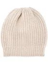 Brunello Cucinelli Cashmere And Silk Diamond Yarn Knit Beanie Accessories In Neutral