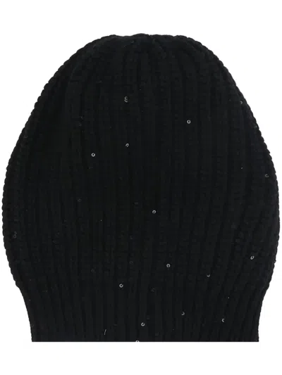Brunello Cucinelli Cashmere And Silk Diamond Yarn Knit Beanie In Black