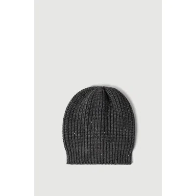 Brunello Cucinelli Cashmere And Silk Diamond Yarn Knit Beanie In Black