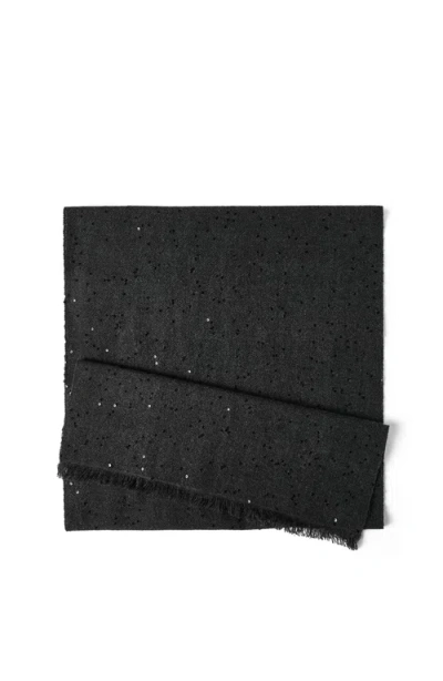 Brunello Cucinelli Cashmere And Silk Diamond Yarn Scarf In Black