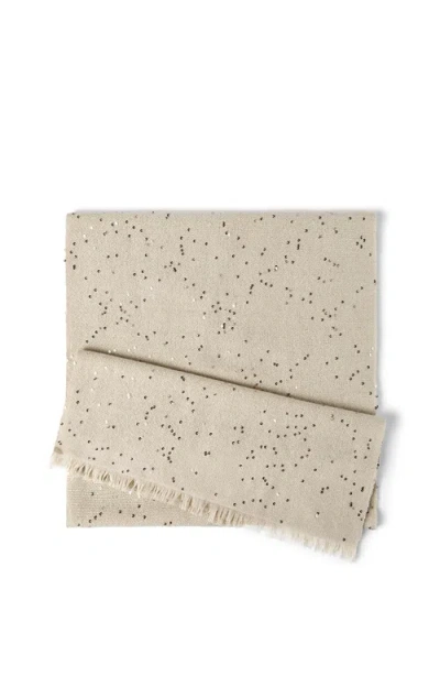 Brunello Cucinelli Cashmere And Silk Diamond Yarn Scarf In Neutral