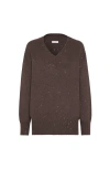 Brunello Cucinelli Cashmere And Silk Diamond Yarn Sweater In Brown