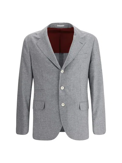 Brunello Cucinelli Cashmere And Silk Flannel Blazer In Multi