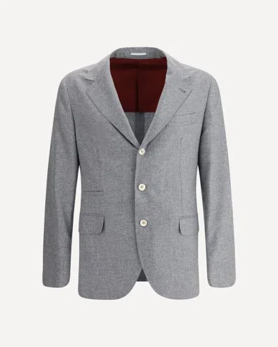 Brunello Cucinelli Men Cashmere And Silk Flannel Blazer In Gray