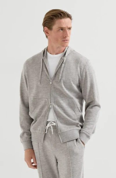 Brunello Cucinelli Cashmere And Silk French Terry Hooded Sweatshirt With Zipper In Gray