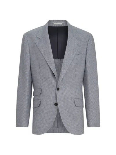 Brunello Cucinelli Cashmere And Silk Houndstooth Flannel Deconstructed Cavallo Blazer In Gray