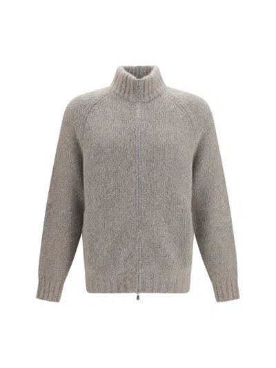 Brunello Cucinelli Cashmere And Silk Knit Cardigan In Gray