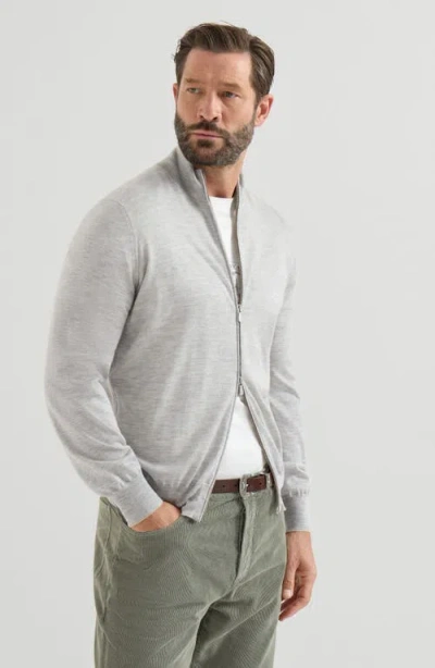 Brunello Cucinelli Cashmere And Silk Lightweight Cardigan With Zipper In Multi