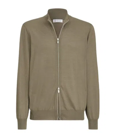 Brunello Cucinelli Cashmere And Silk Lightweight Cardigan With Zipper In Animal Print