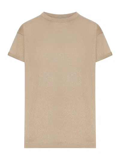Brunello Cucinelli Cashmere And Silk Lurex T-shirt In Brown