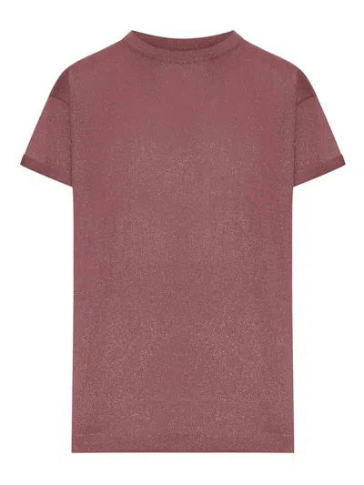 Brunello Cucinelli Cashmere And Silk Lurex T-shirt In Burgundy